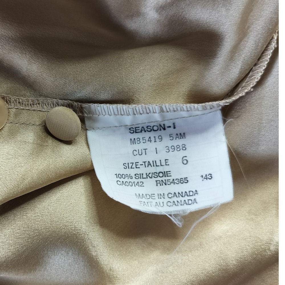 Vintage Silk Embroidered Button Down Blouse Sand Tan 6 Peter Nygard - Picture 7 of 7